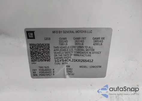 2019 Cadillac Escalade Premium Luxury из США, поврежденный, VIN 1GYS4CKJ1KR265412